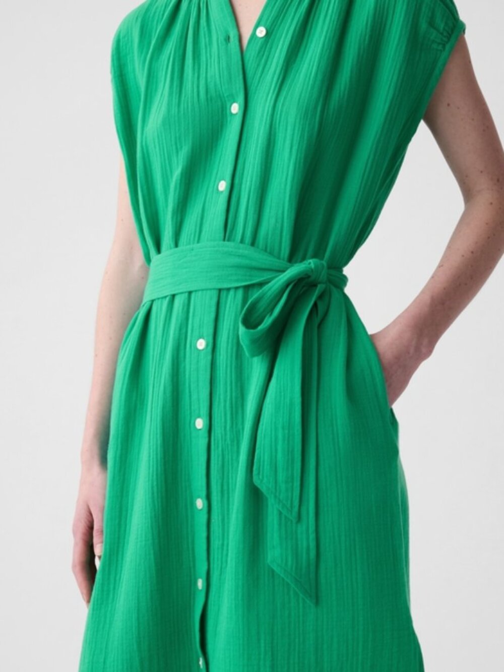 GAP Green Gauze Belted Shirt Dress Size XL